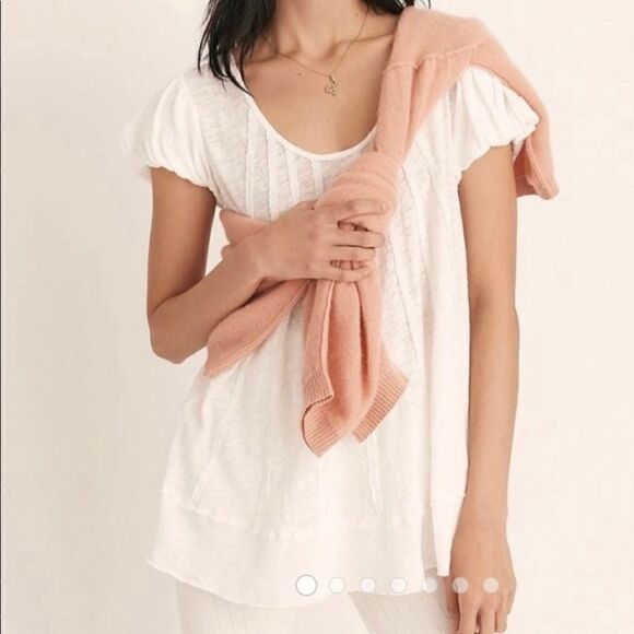 Free People Flutter Sleeve Linen Blend Top white short sleeve oversized size xs - Picture 1 of 12